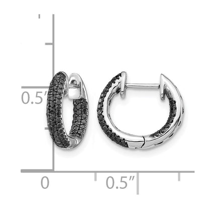 14K Weißgold Creolen mit echten schwarzen Diamanten und Scharnier