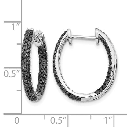 14K Weißgold Creolen mit echten schwarzen Diamanten, innen und außen besetzt