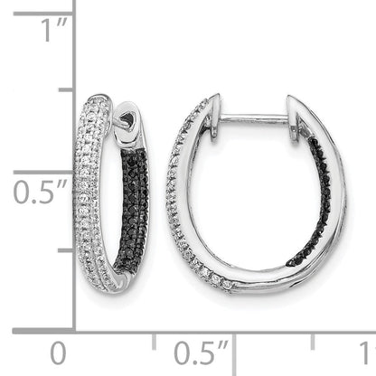 14K Weißgold Schwarz-Weiße Echte Diamant-Inside-Out-Creolen