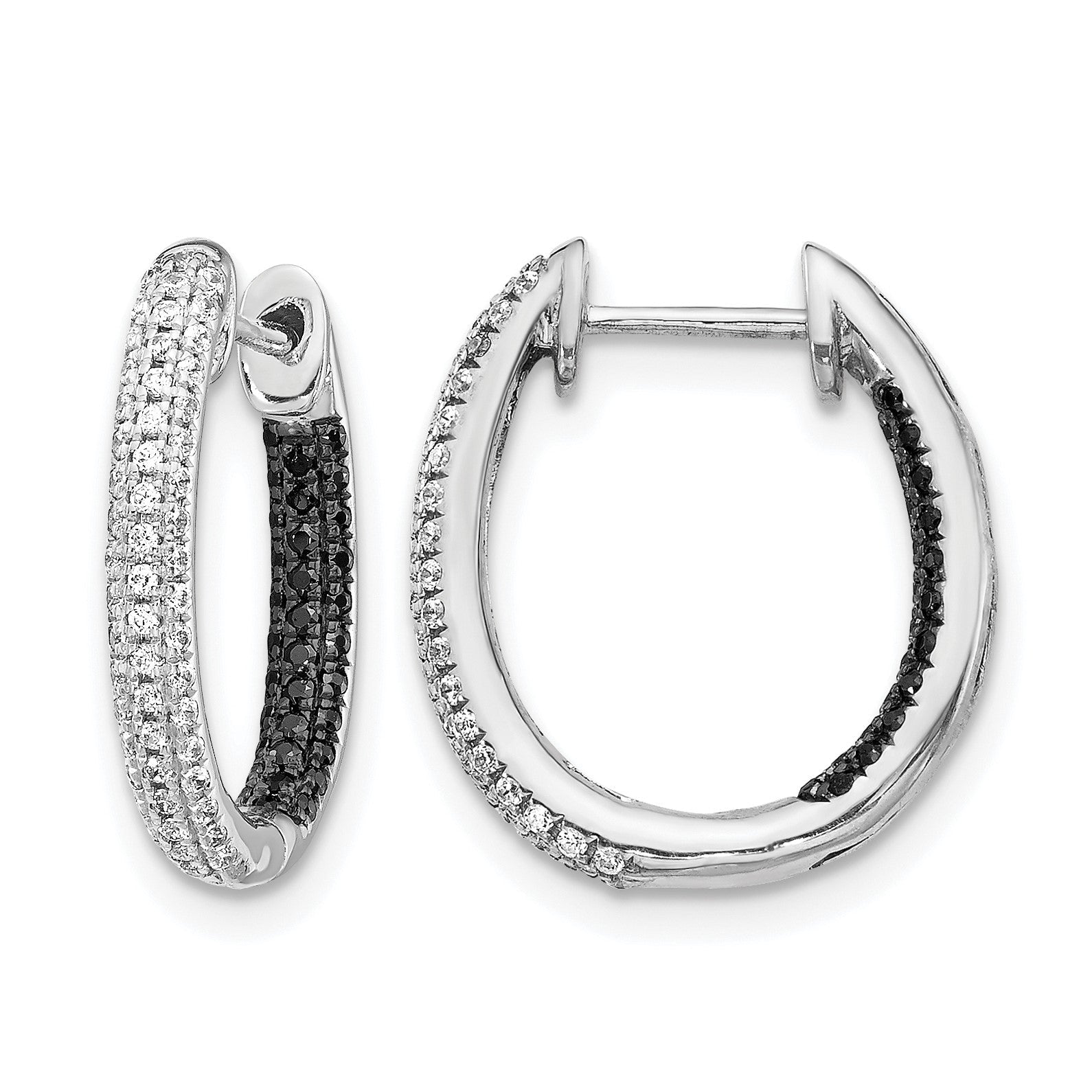 14K Weißgold Schwarz-Weiße Echte Diamant-Inside-Out-Creolen