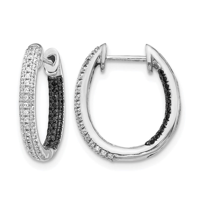 14K Weißgold Schwarz-Weiße Echte Diamant-Inside-Out-Creolen