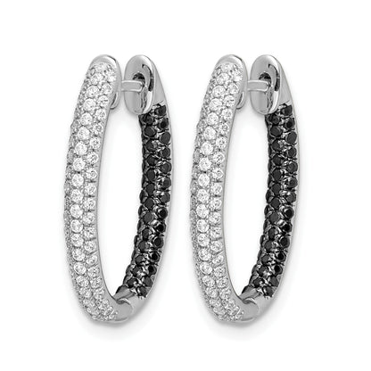 14K Weißgold Creolen mit schwarzen und weißen echten Diamanten, In/Out-Design