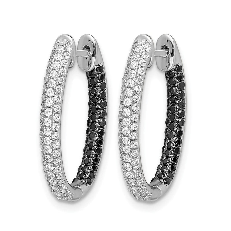 14K Weißgold Creolen mit schwarzen und weißen echten Diamanten, In/Out-Design