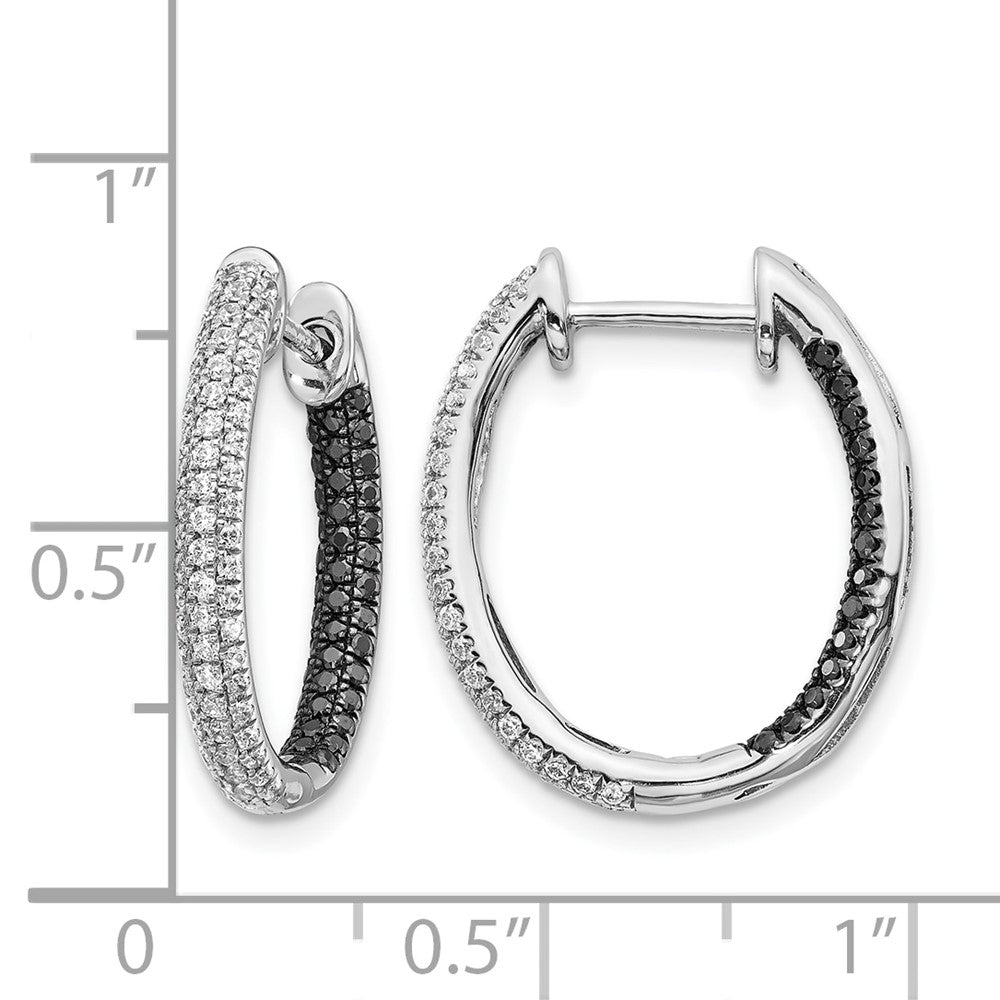 14K Weißgold Creolen mit schwarzen und weißen echten Diamanten, In/Out-Design