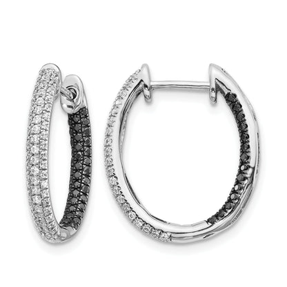 14K Weißgold Creolen mit schwarzen und weißen echten Diamanten, In/Out-Design