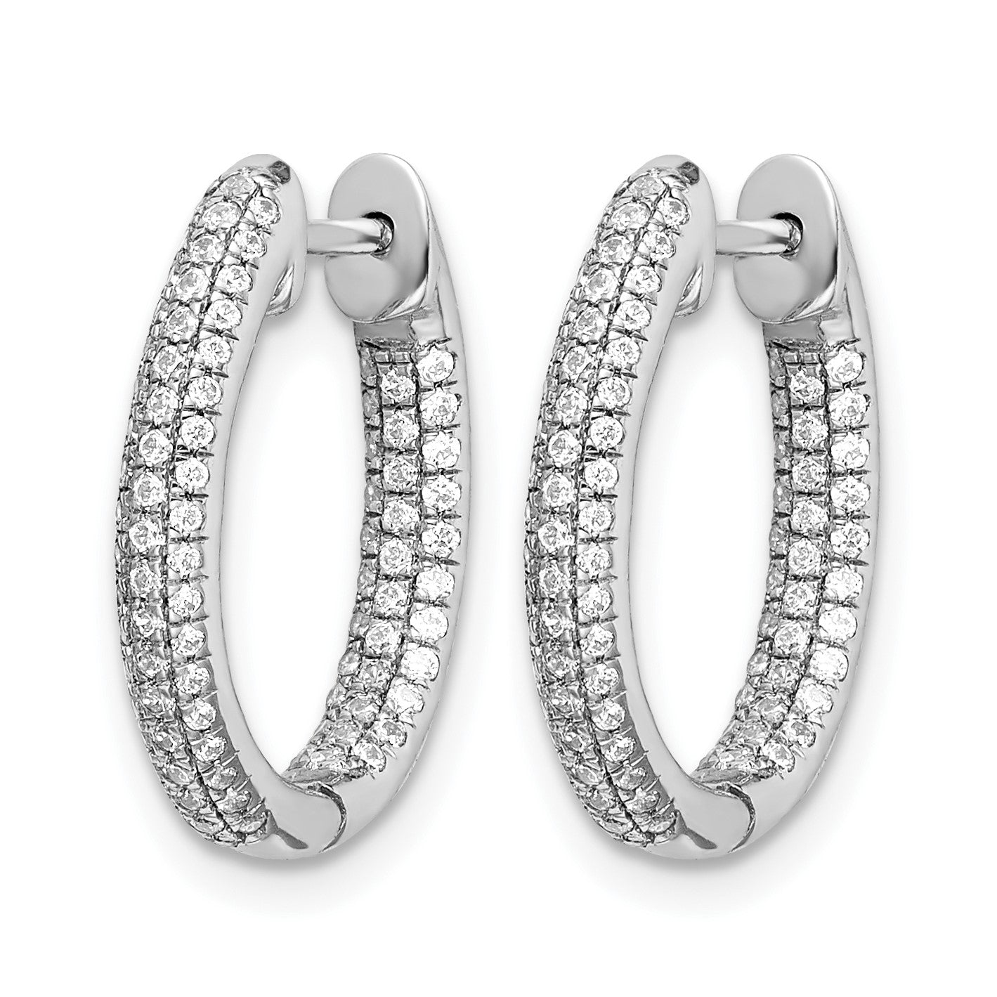 14K Weißgold Creolen mit echten Diamanten, Innen/Außen, mit Scharnier