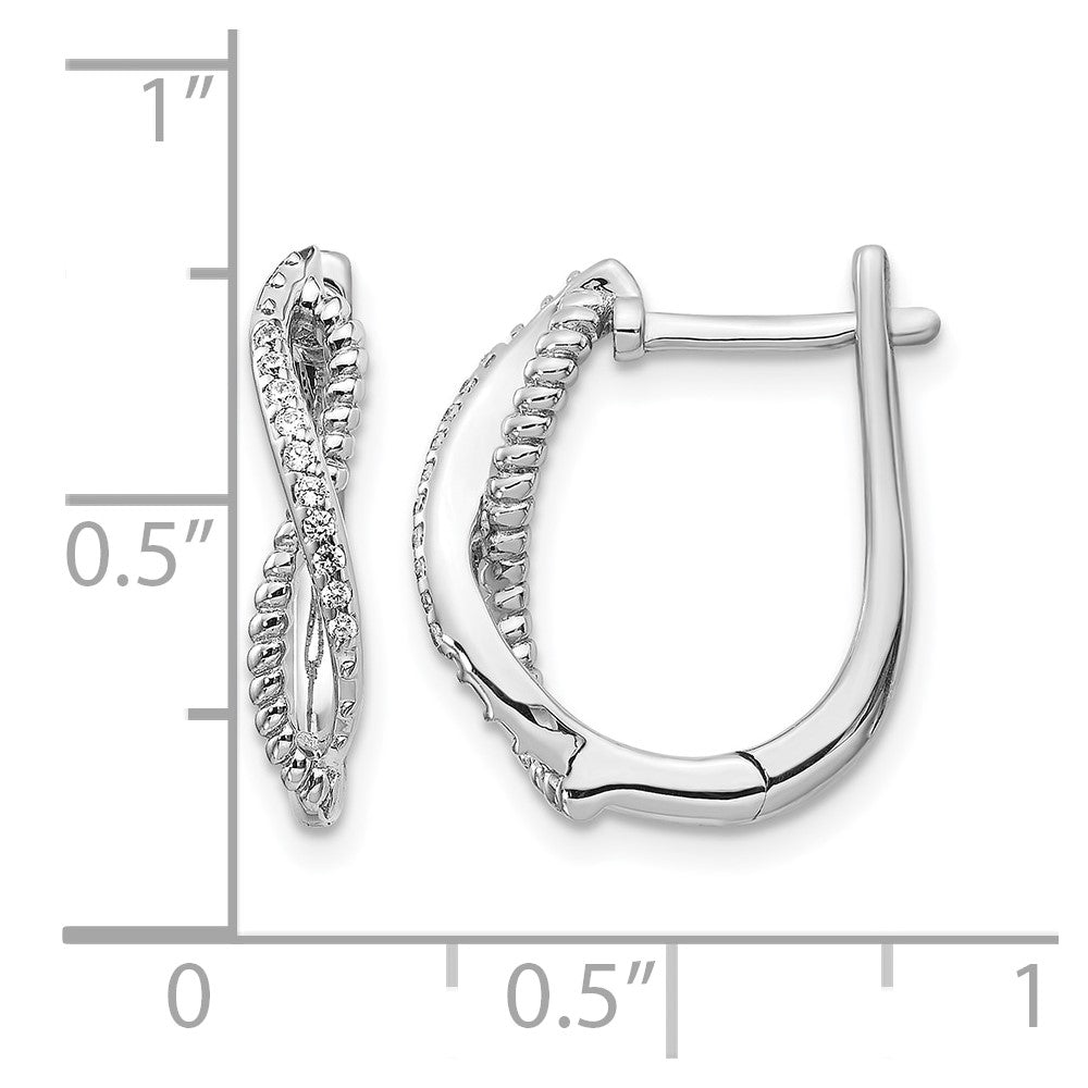 14K Weißgold Ohrstecker mit echten Diamanten und gedrehtem Seildesign, Klappscharnier