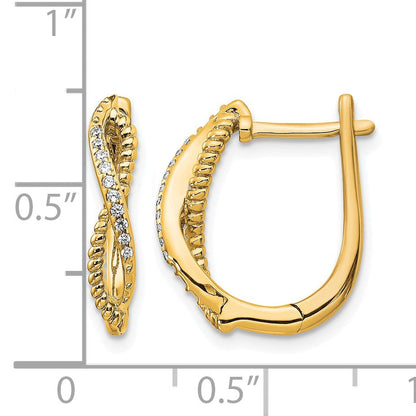 14K Gelbgold Ohrringe mit echten Diamanten und gedrehtem Seil-Design, Klappbrisur