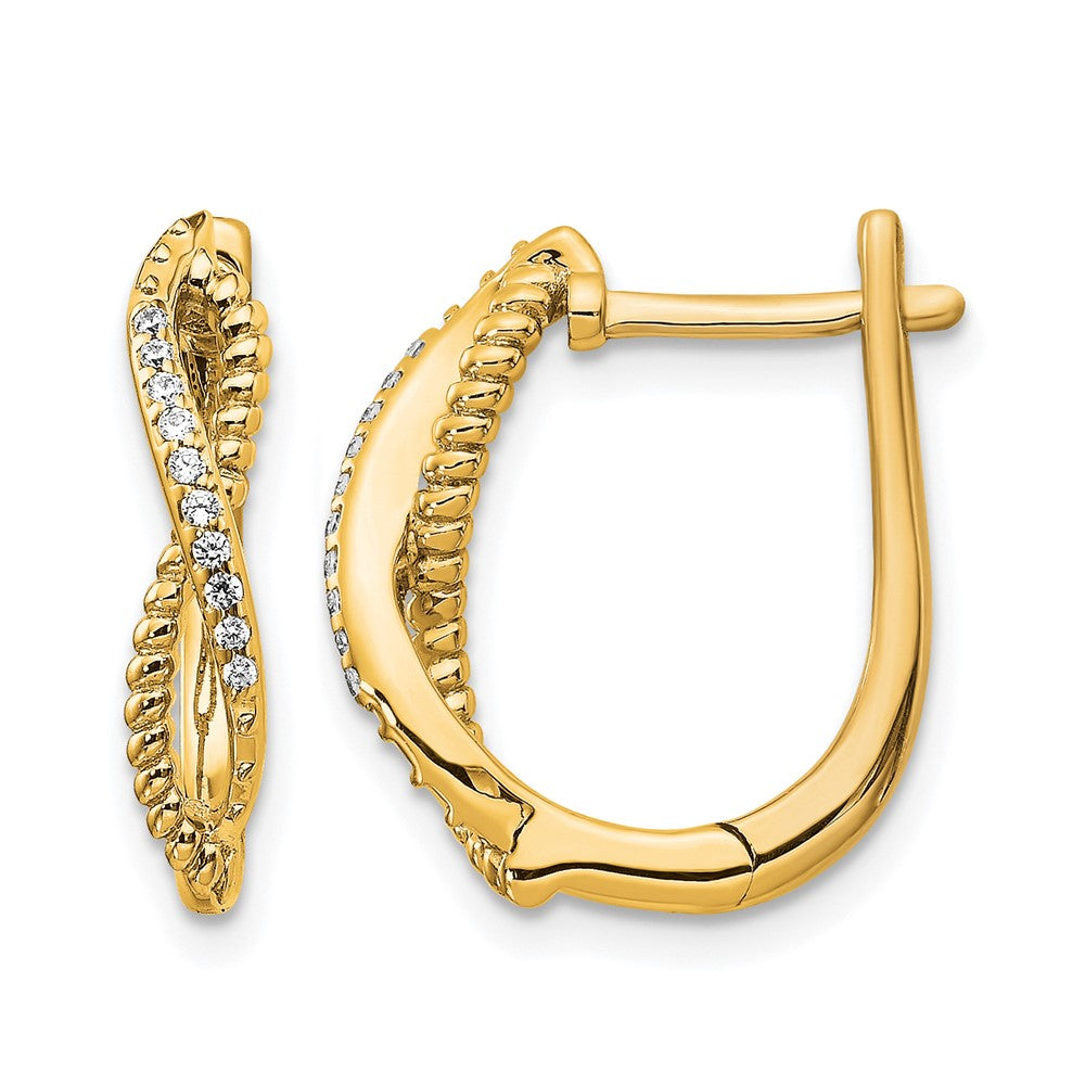 14K Gelbgold Ohrringe mit echten Diamanten und gedrehtem Seil-Design, Klappbrisur