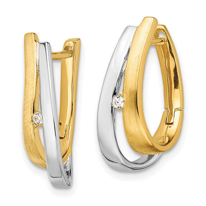 14K Gelbgold mit Weißrhodium Creolen mit echten Diamanten und Scharniercharnier