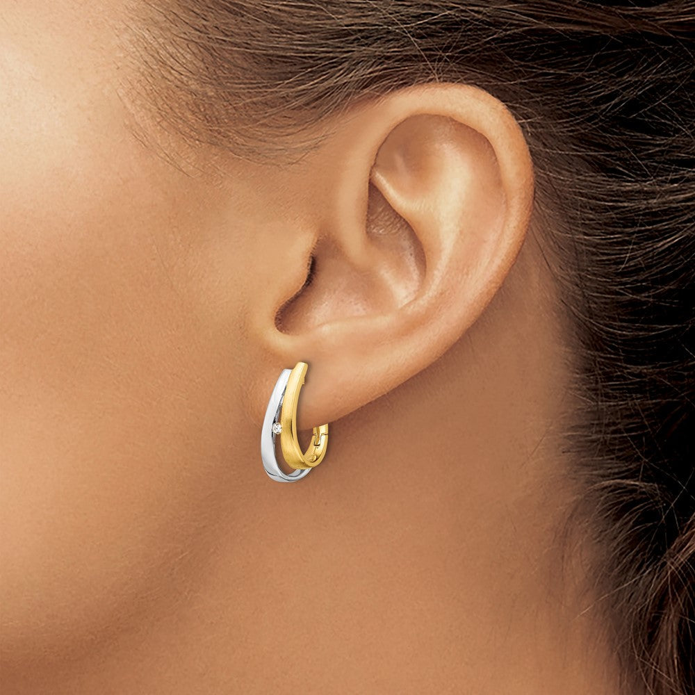 14K Gelbgold mit Weißrhodium Creolen mit echten Diamanten und Scharniercharnier