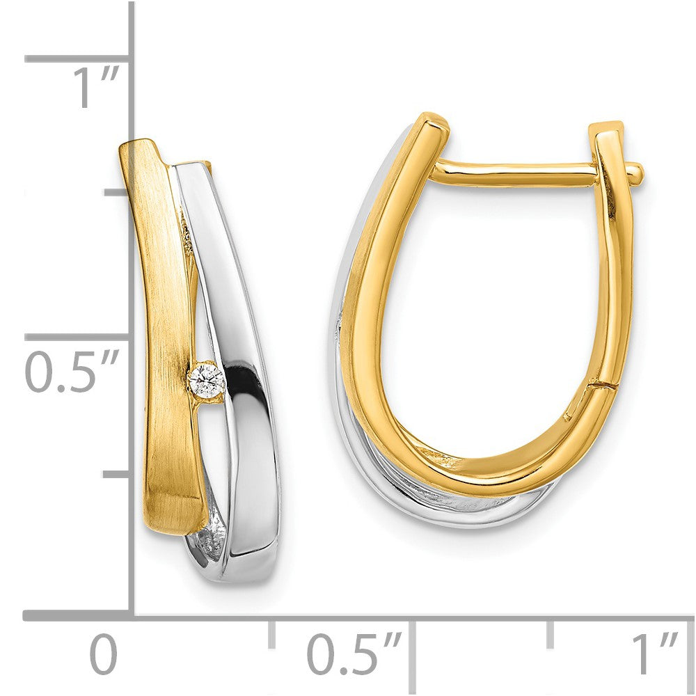 14K Gelbgold mit Weißrhodium Creolen mit echten Diamanten und Scharniercharnier