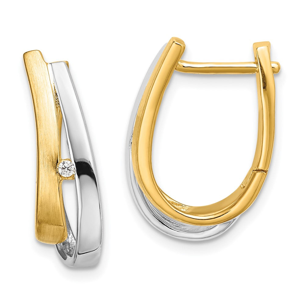 14K Gelbgold mit Weißrhodium Creolen mit echten Diamanten und Scharniercharnier