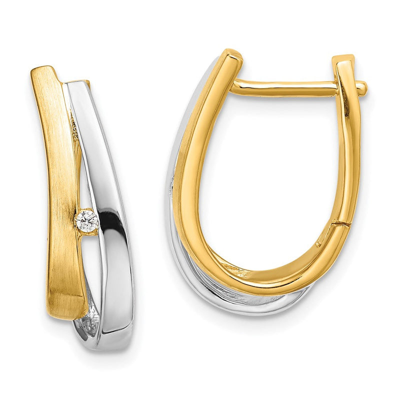 14K Gelbgold mit Weißrhodium Creolen mit echten Diamanten und Scharniercharnier