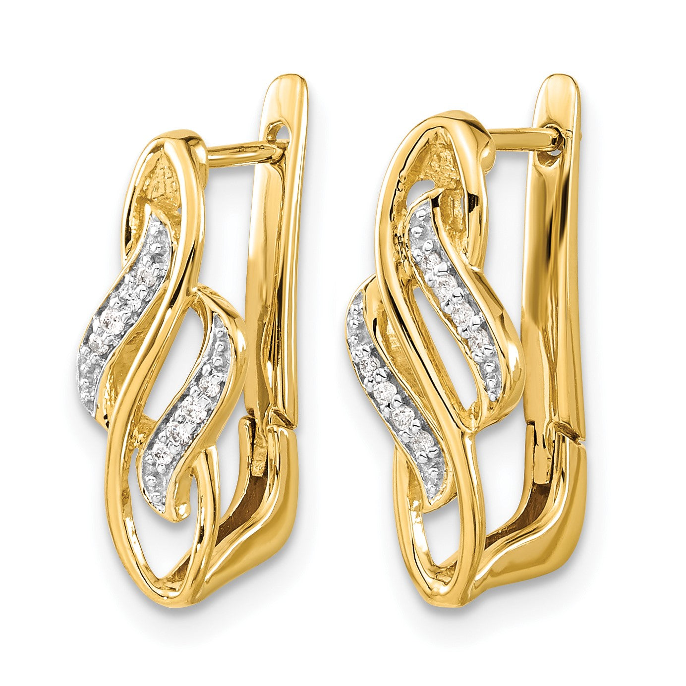 14K Gelbgold Creolen mit echten Diamanten und Scharnier