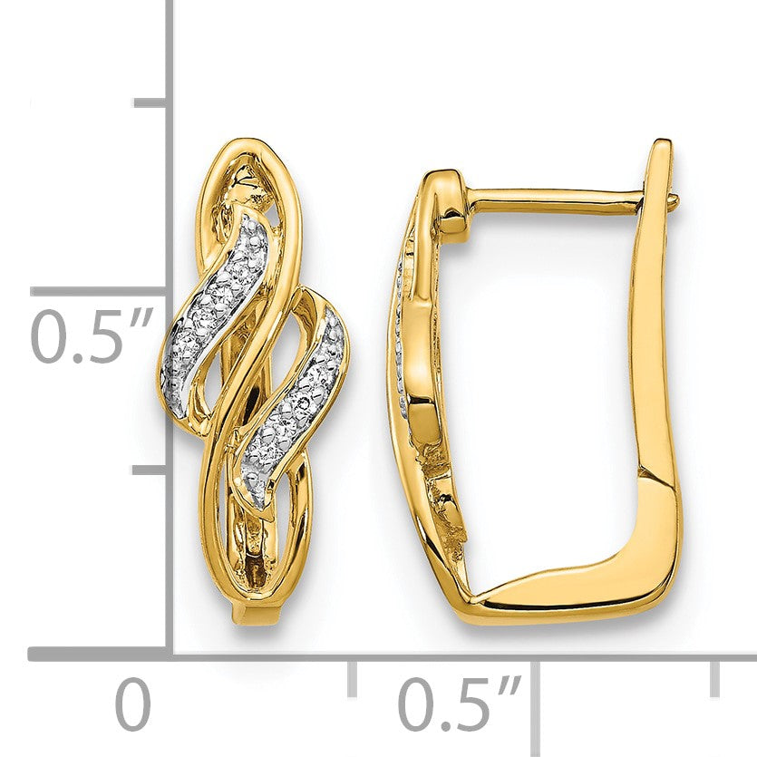 14K Gelbgold Creolen mit echten Diamanten und Scharnier