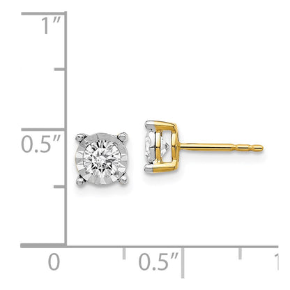 14K Gelbgold Zweifarbige Ohrringe mit echten Diamanten