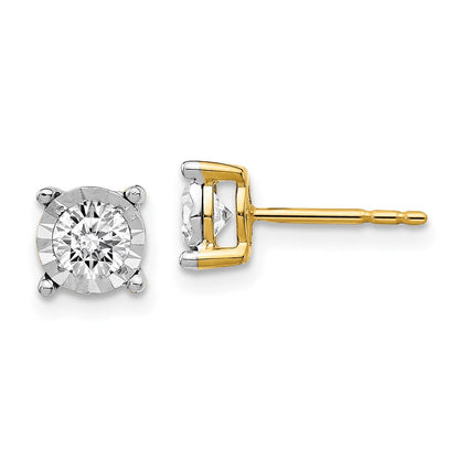 14K Gelbgold Zweifarbige Ohrringe mit echten Diamanten