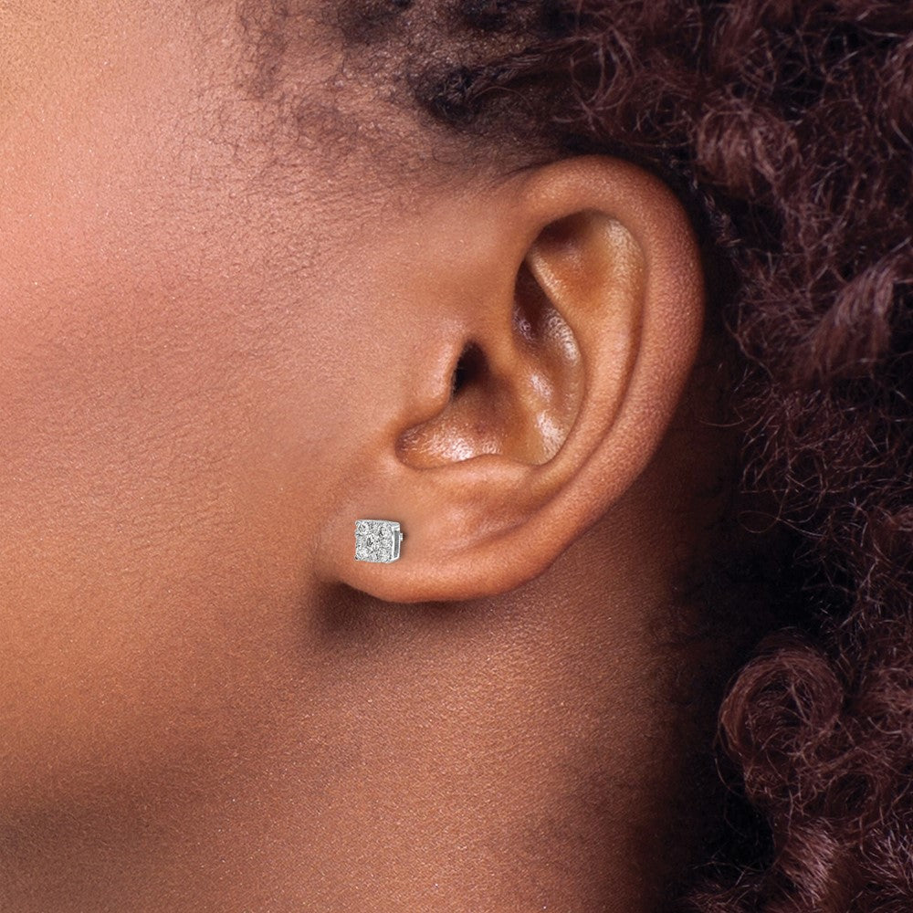 14K Weißgold Ohrstecker mit echten Diamanten im Cluster-Design