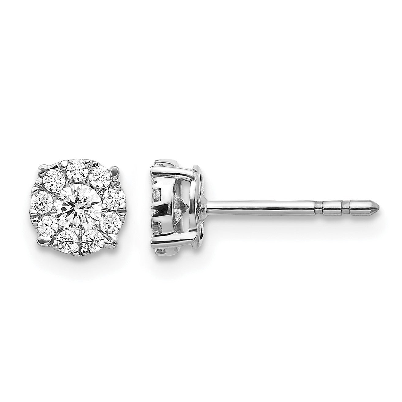 14K Weißgold Diamant-Cluster-Ohrstecker mit echten Diamanten