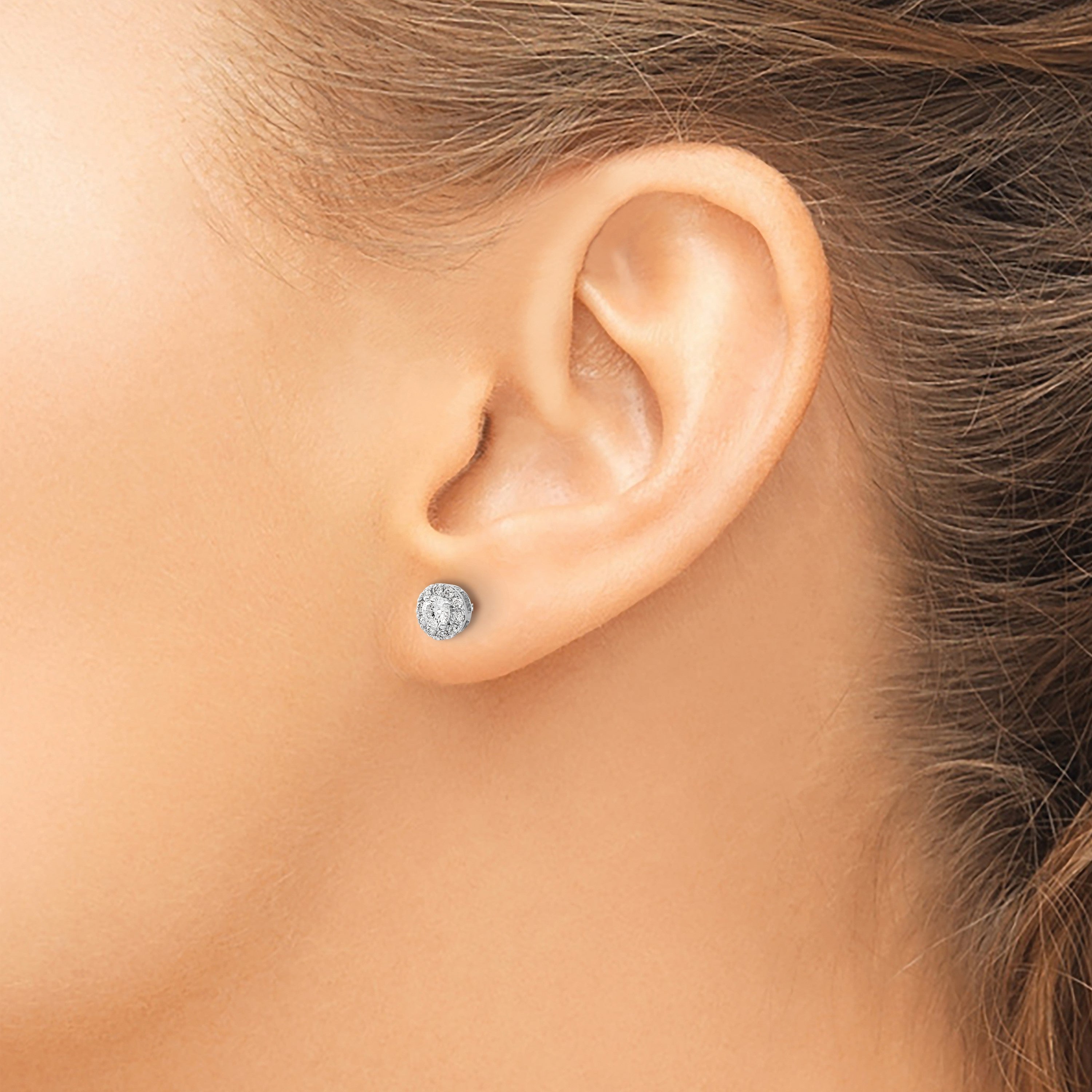 14K Weißgold Echte Diamant-Cluster-Ohrstecker