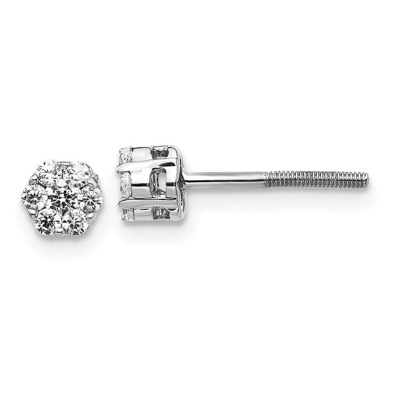 14K Weißgold Diamant-Cluster-Ohrringe mit Schraubverschluss (echte Diamanten)