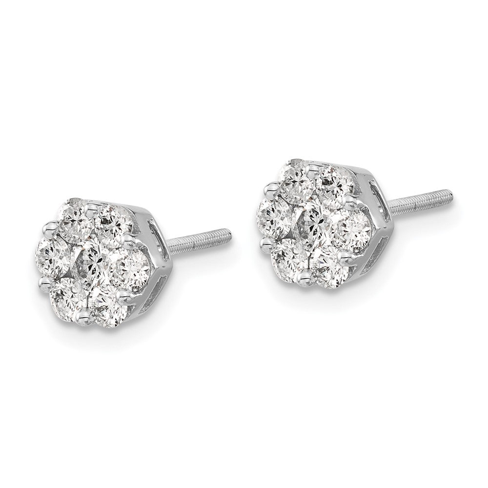 14K Weißgold Ohrstecker mit 1,1 ct. Labor gezüchteten Diamanten VS/SI+ G+, Cluster-Design, Schraubverschluss