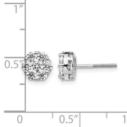 14K Weißgold Ohrstecker mit 1,1 ct. Labor gezüchteten Diamanten VS/SI+ G+, Cluster-Design, Schraubverschluss