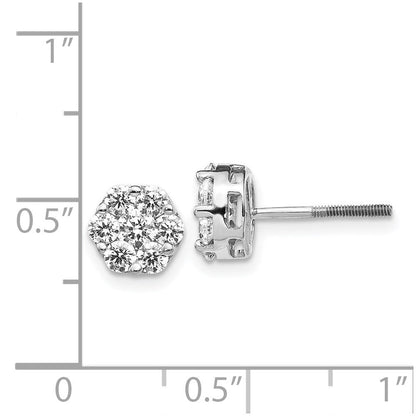 14K Weißgold Diamant-Cluster-Ohrstecker mit Schraubverschluss (echte Diamanten)