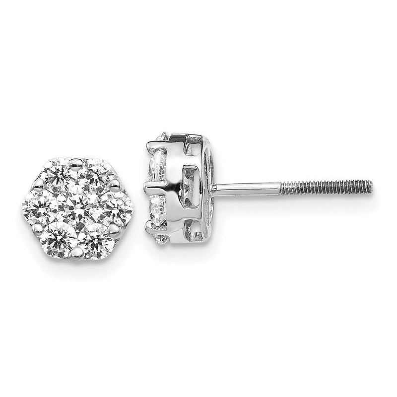 14K Weißgold Ohrstecker mit 1,1 ct. Labor gezüchteten Diamanten VS/SI+ G+, Cluster-Design, Schraubverschluss