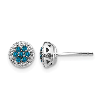 14K Weißgold Blau/Weiß Echte Diamant-Cluster-Ohrstecker