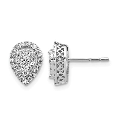 14K Weißgold Ohrstecker mit Echtdiamant-Cluster in Tropfenform