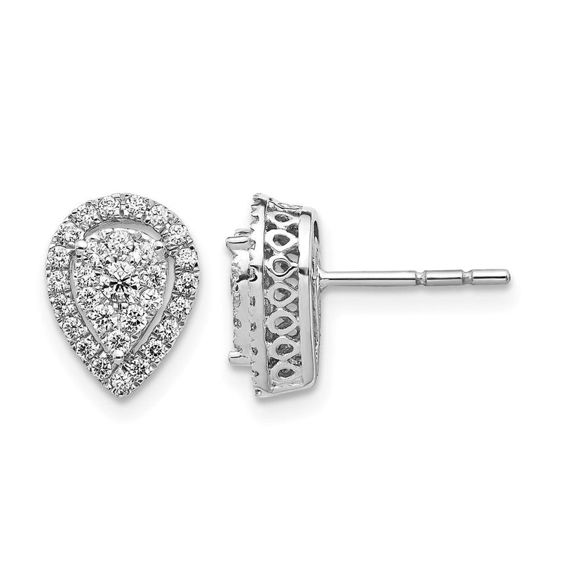 14K Weißgold Ohrstecker mit Echtdiamant-Cluster in Tropfenform