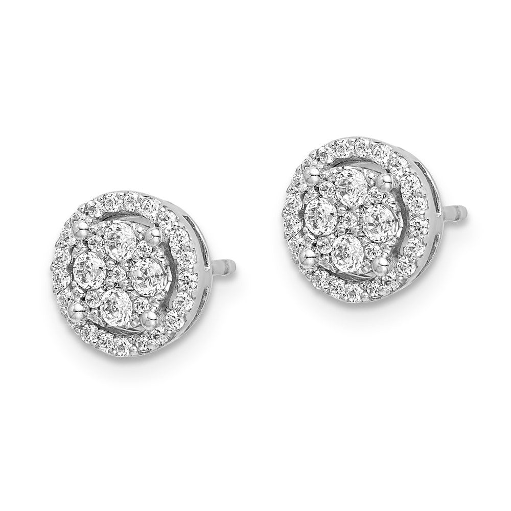 14K Weißgold Ohrstecker mit echten Diamanten, rund, Schraubverschluss