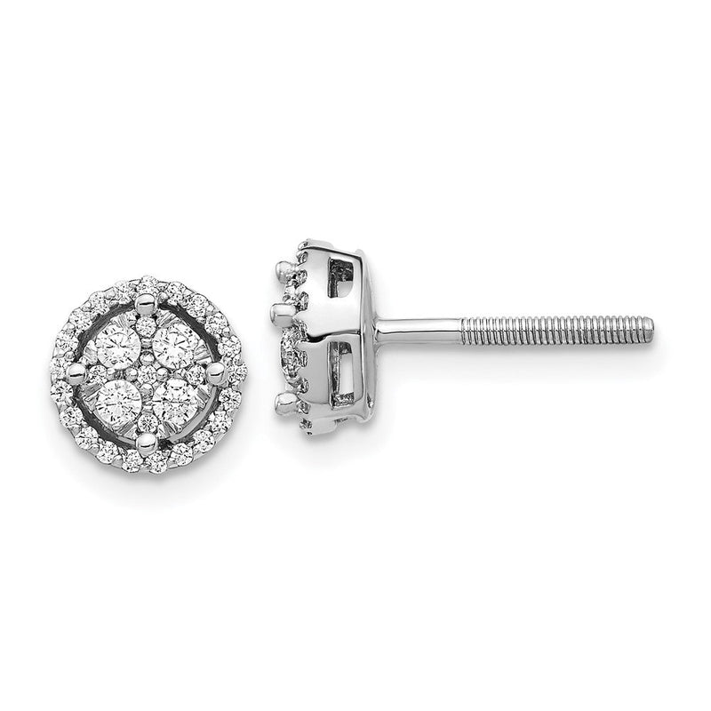 14K Weißgold Ohrstecker mit echten Diamanten, rund, Schraubverschluss