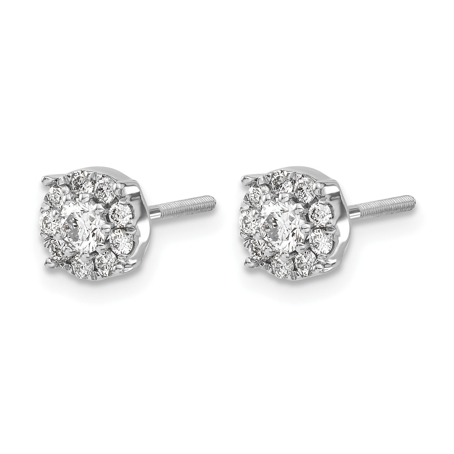 14K Weißgold Cluster-Ohrstecker mit Schraubverschluss und echten Diamanten