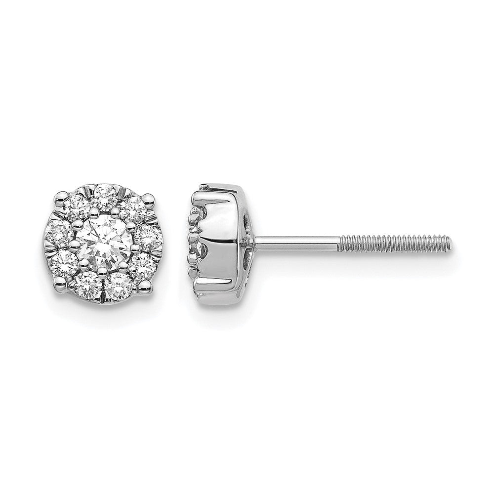 14K Weißgold Cluster-Ohrstecker mit Schraubverschluss und echten Diamanten