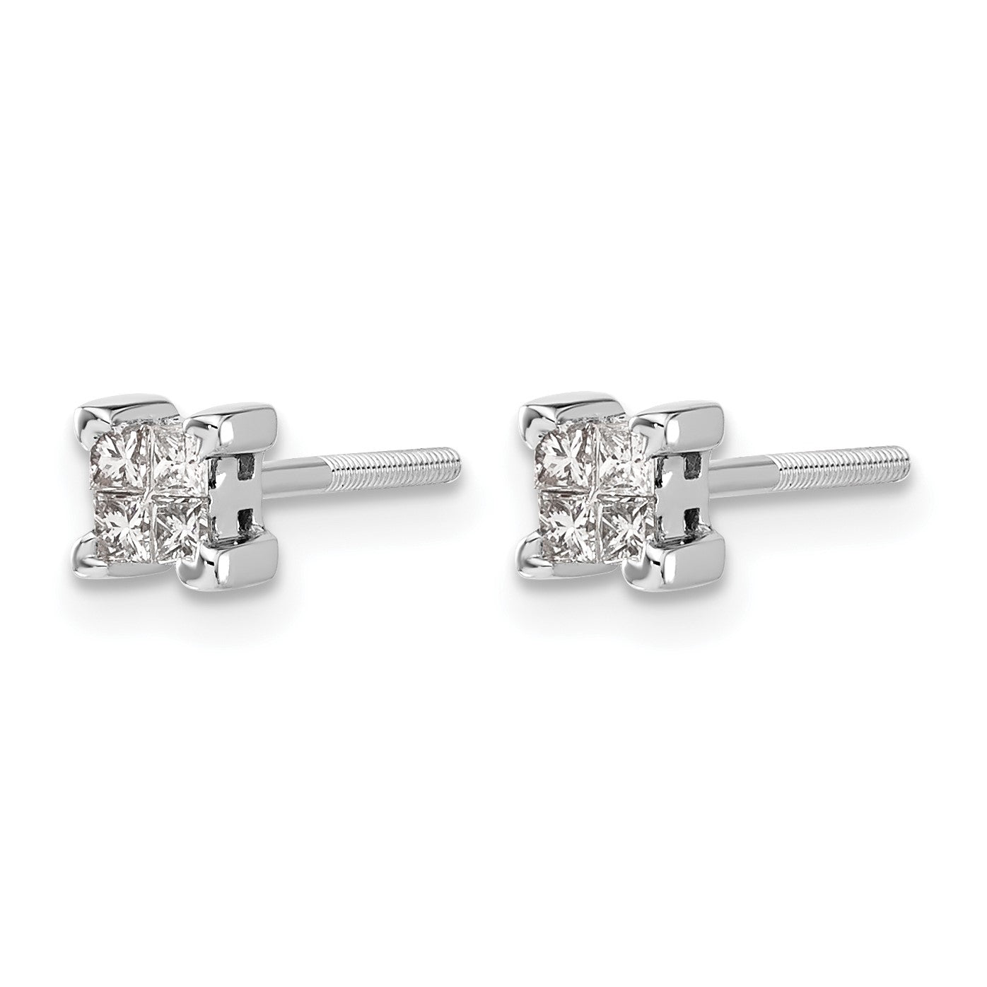 14K Weißgold Ohrstecker mit Diamanten im Prinzess-Schliff und Schraubverschluss