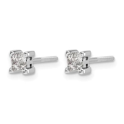 14K Weißgold Ohrstecker mit Diamanten im Prinzess-Schliff und Schraubverschluss