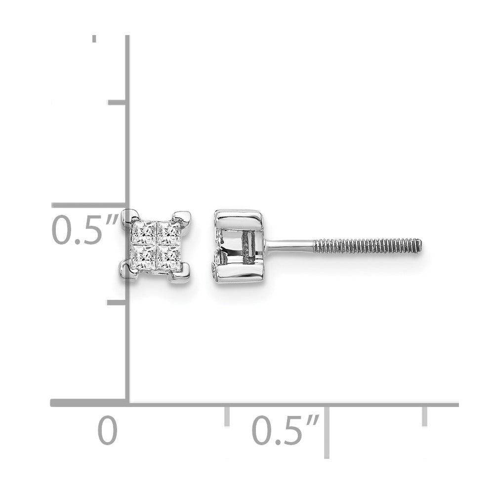 14K Weißgold Ohrstecker mit Diamanten im Prinzess-Schliff und Schraubverschluss