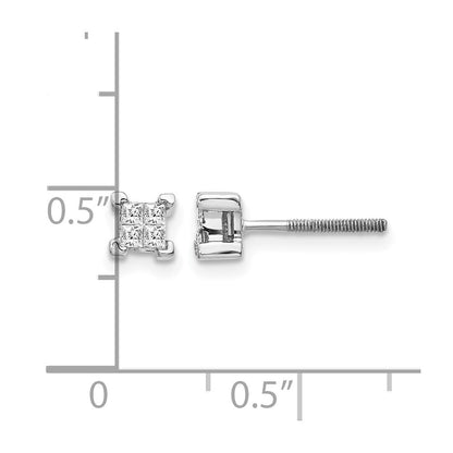 14K Weißgold Ohrstecker mit Diamanten im Prinzess-Schliff und Schraubverschluss