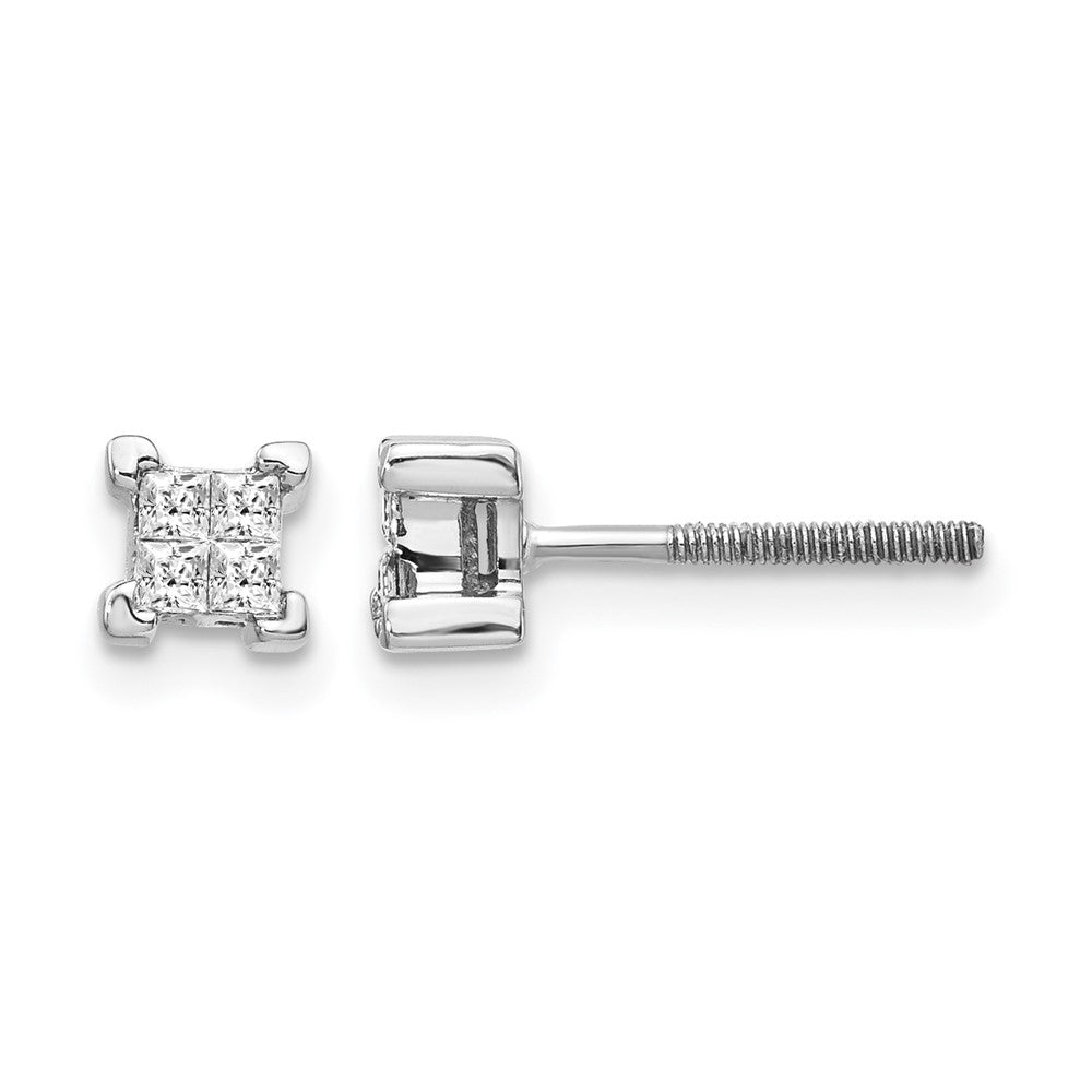 14K Weißgold Ohrstecker mit Diamanten im Prinzess-Schliff und Schraubverschluss