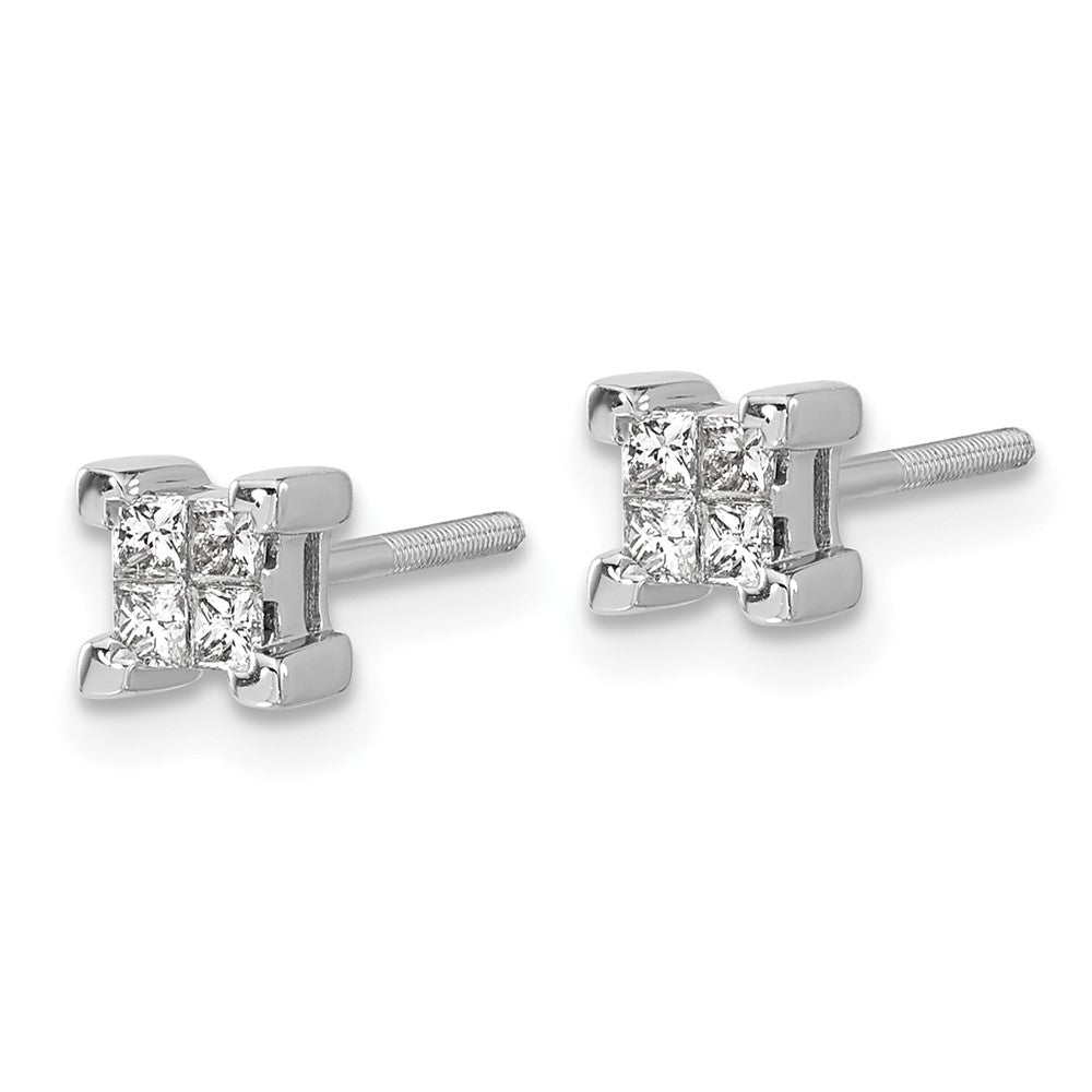 14K Weißgold Ohrstecker mit Diamanten im Prinzessschliff und Schraubverschluss