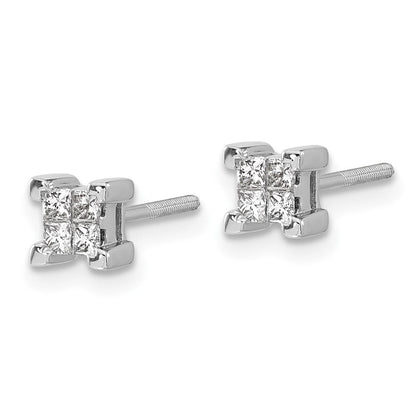 14K Weißgold Ohrstecker mit Diamanten im Prinzessschliff und Schraubverschluss
