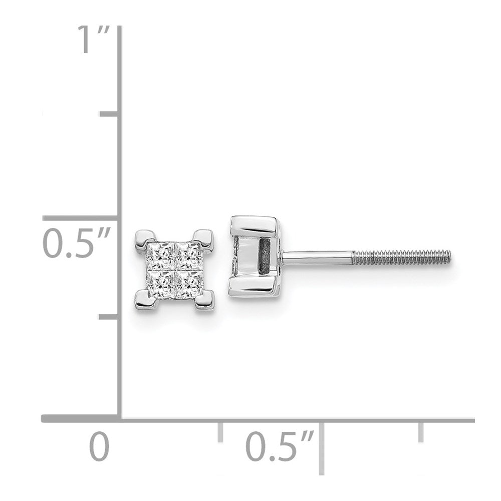 14K Weißgold Ohrstecker mit Diamanten im Prinzessschliff und Schraubverschluss