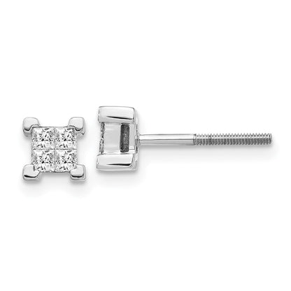 14K Weißgold Ohrstecker mit Diamanten im Prinzessschliff und Schraubverschluss