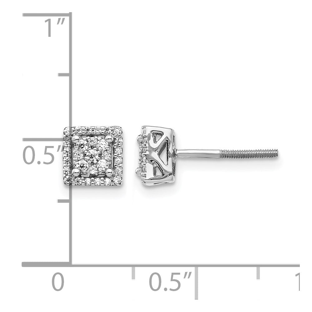 14K Weißgold Quadrat-Ohrstecker mit echten Diamanten und Schraubverschluss