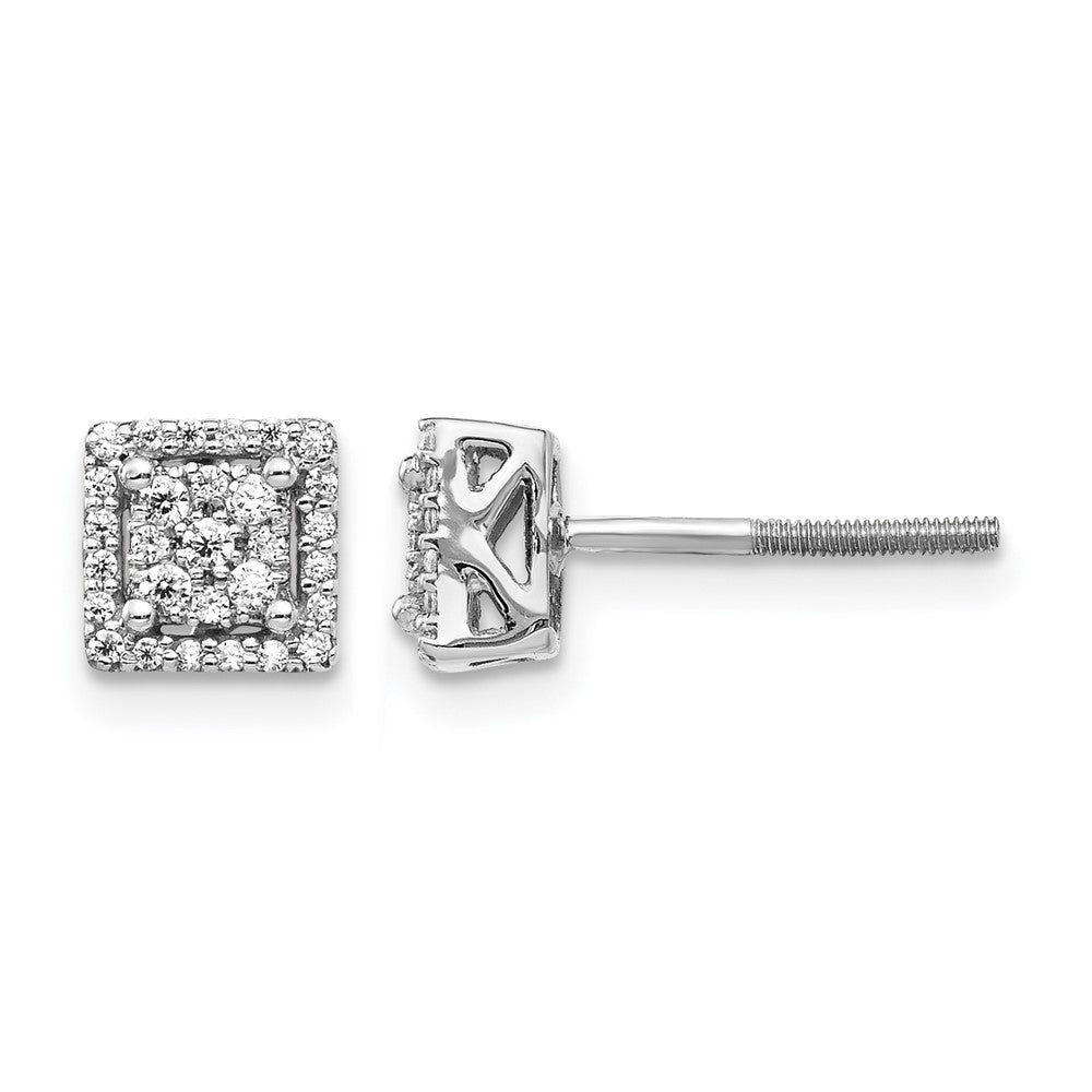 14K Weißgold Quadrat-Ohrstecker mit echten Diamanten und Schraubverschluss