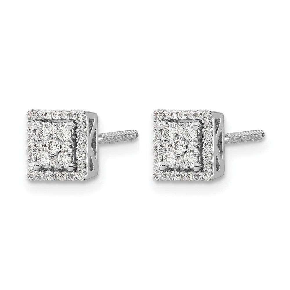 14K Weißgold Ohrstecker mit echten Diamanten, quadratisch, mit Schraubverschluss