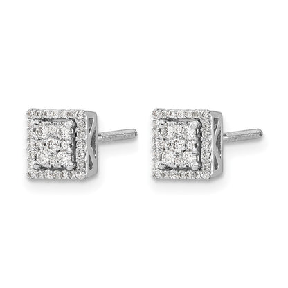 14K Weißgold Ohrstecker mit echten Diamanten, quadratisch, mit Schraubverschluss